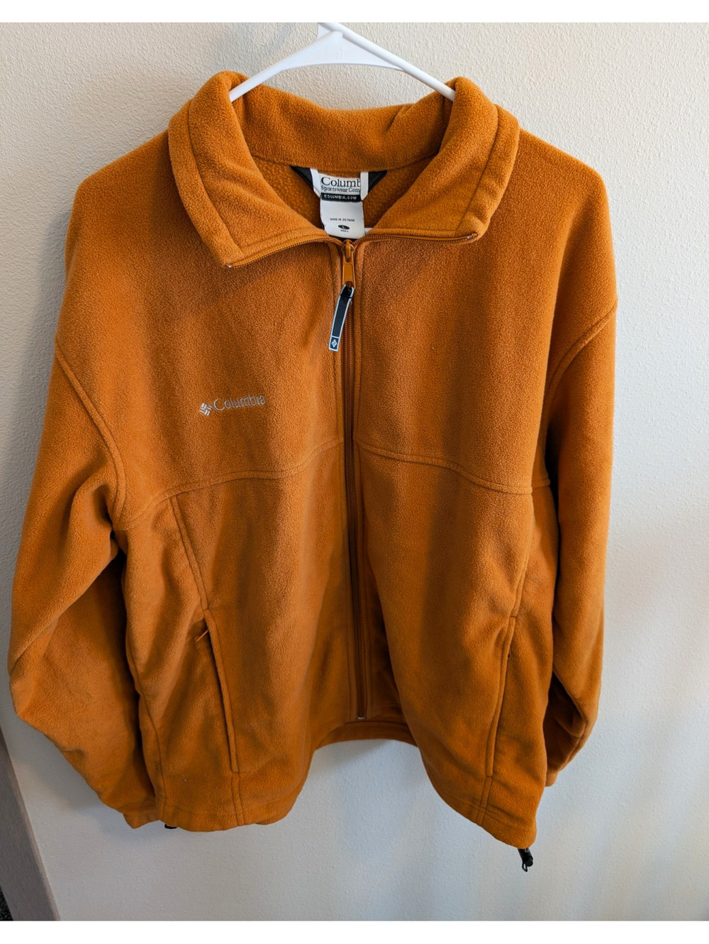 Columbia Men's Full Zip Fleece Jacket  Zipped Pockets Orange L Outdoor Hiking